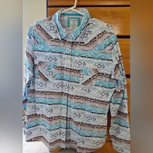 Women's Panhandle Rough Stock Ikat Patterned Long Sleeve Shirt XL